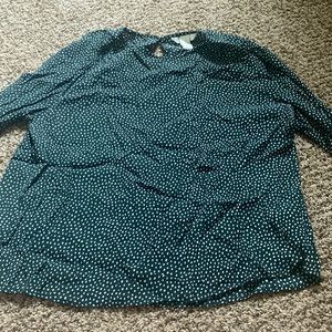 H&M womens long sleeve deep green and white polka dot business casual shirt